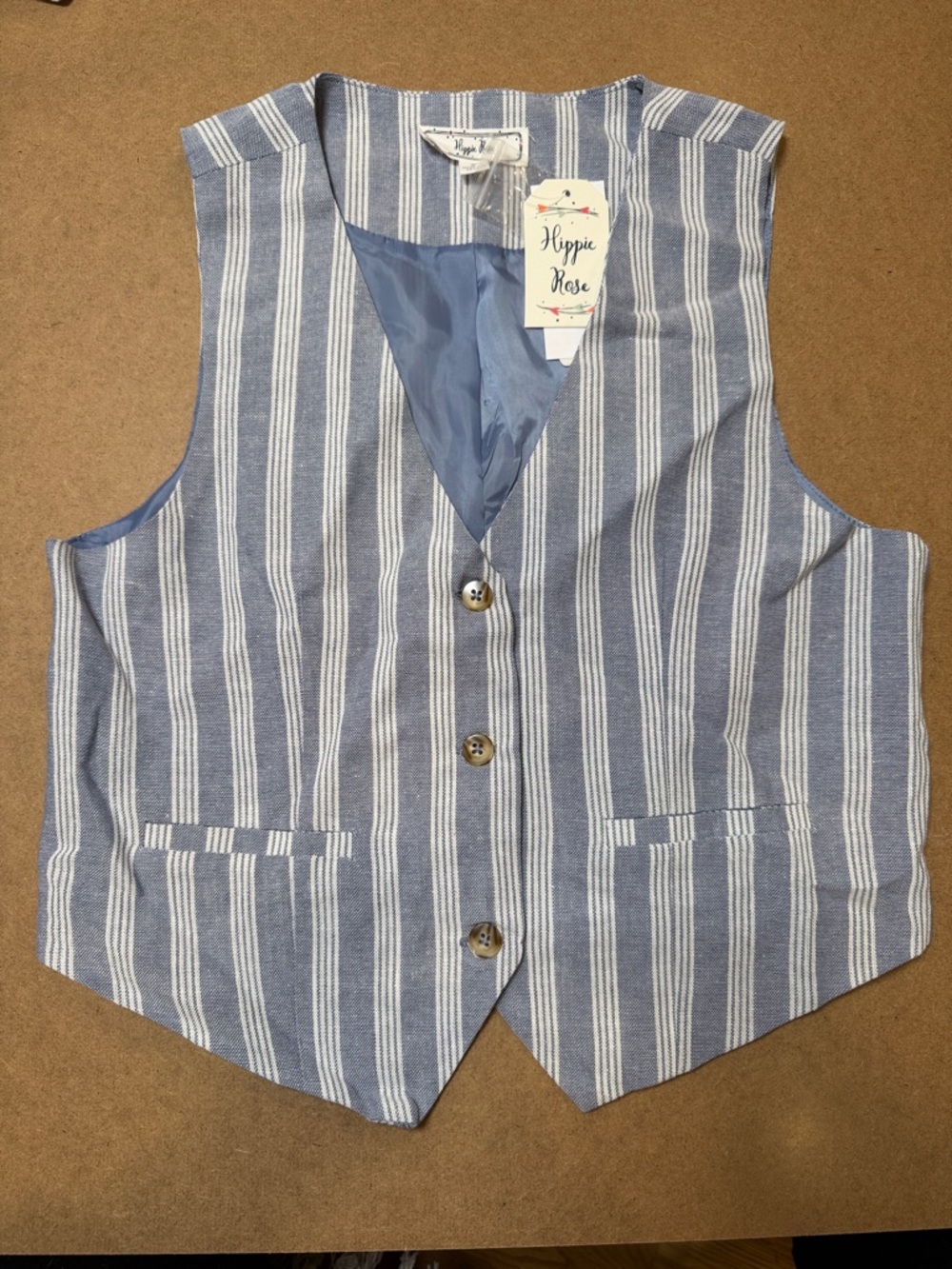 Hippie Rose Blue and White Striped Sleeveless Vest Size XS - Picture 2 of 8